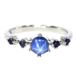 Elegant Star Blue Sapphire & blue sapphires in 925 Sterling Silver Ring Sz 6.75